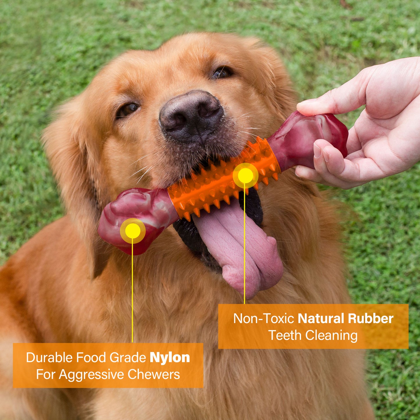 Apasiri Tough Dog Toys for Aggressive Chewers, Orange, Peanut Butter Flavor